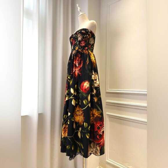 AGUA Tonia Paramo strapless lace-trimmed embellished floral-print cotton dress - Picture 9 of 17